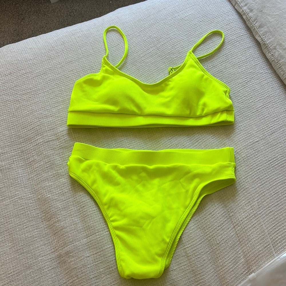 COPY - NEW — Neon Yellow Ribbed Two Piece